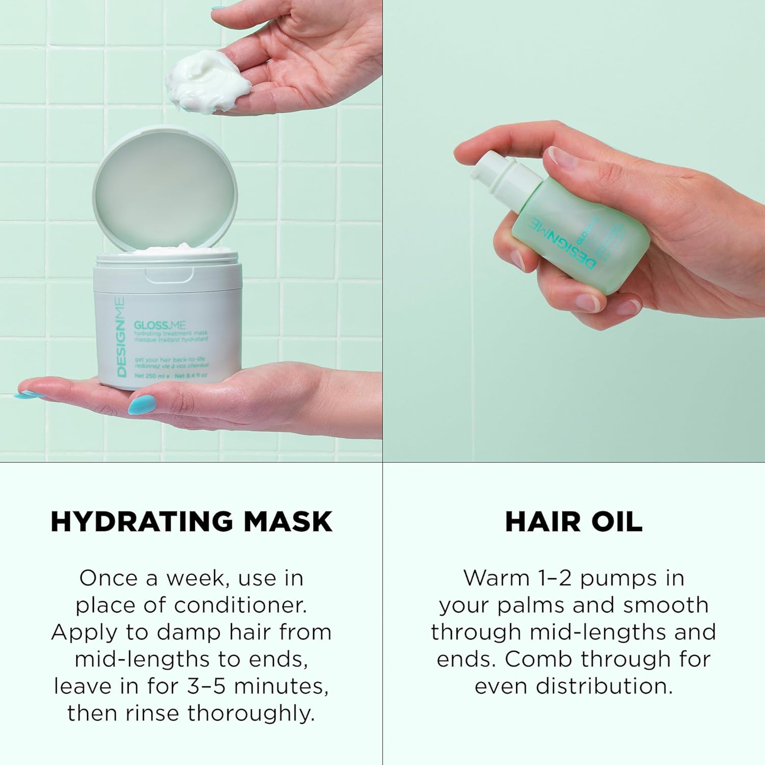 Design.Me GLOSS.ME Hydration Boost Duo | Deep Conditioning Hair Mask & Argan Oil Serum | Moisturizing Treatment for Dry, Frizzy Hair | Smooth, Shine & Color-Safe
