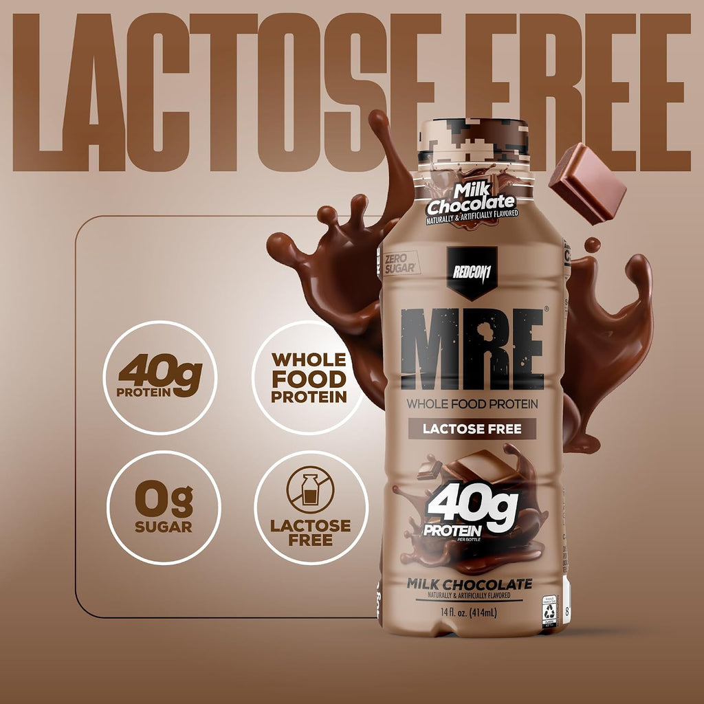 REDCON1 MRE RTD Protein Shake | Milk Chocolate | Lactose Free, 40g Protein - 12 Pack, 14 oz