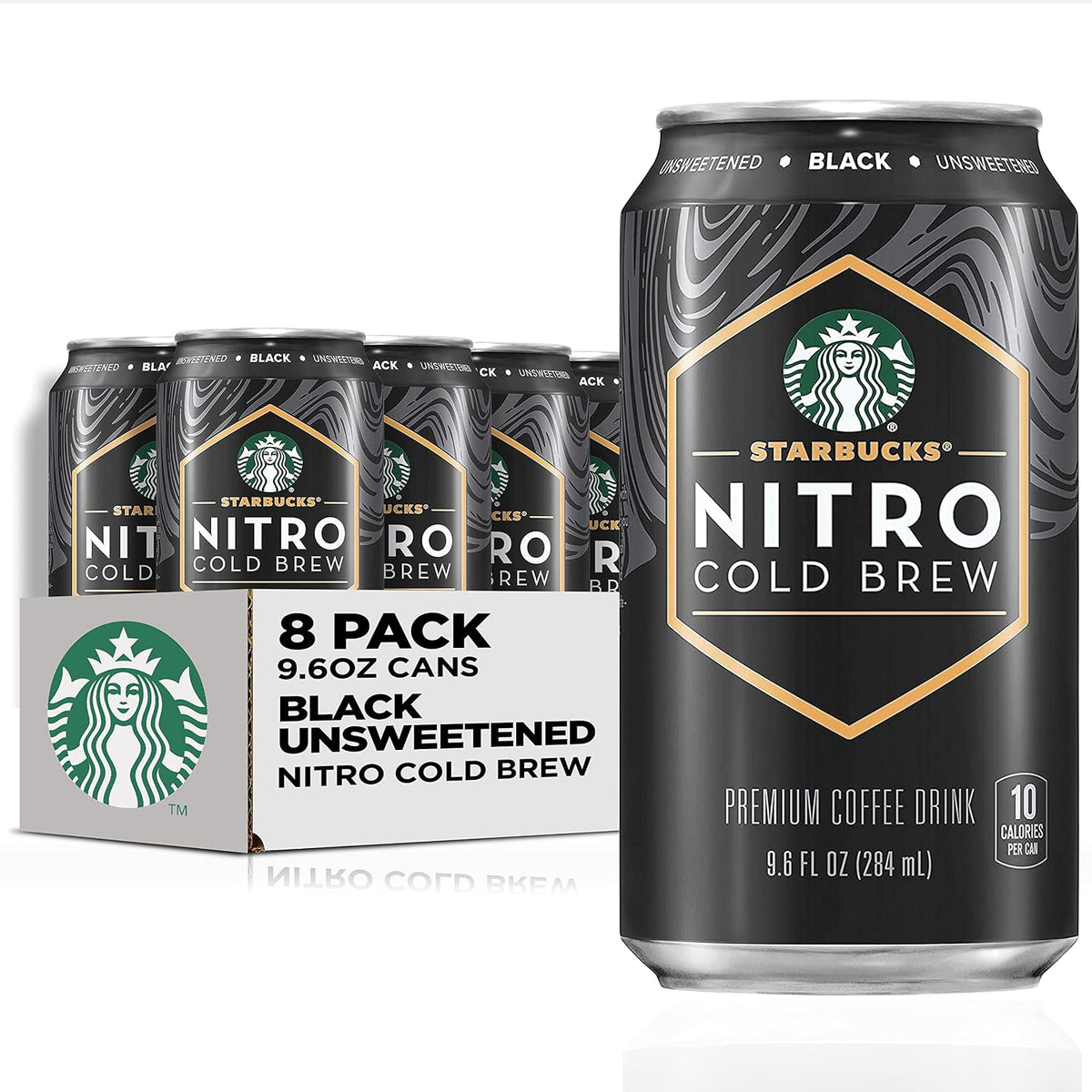 Starbucks - RTD Coffee Nitro Cold Brew, Black Unsweetened, 9.6 fl oz Cans (8 Pack), Iced Coffee, Cold Brew Coffee, Coffee Drink