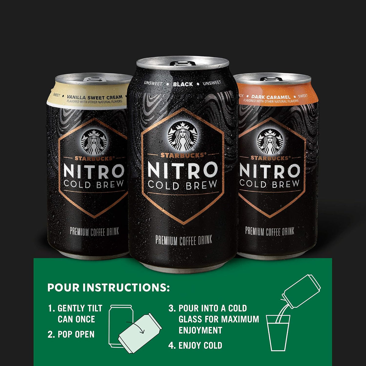 Starbucks - RTD Coffee Nitro Cold Brew, Black Unsweetened, 9.6 fl oz Cans (8 Pack), Iced Coffee, Cold Brew Coffee, Coffee Drink